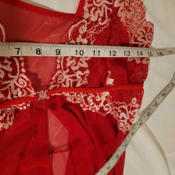 Womens Size XL Babydoll Lingerie Coquette Assymetric Hem Embroidered Floral - Picture 4 of 6
